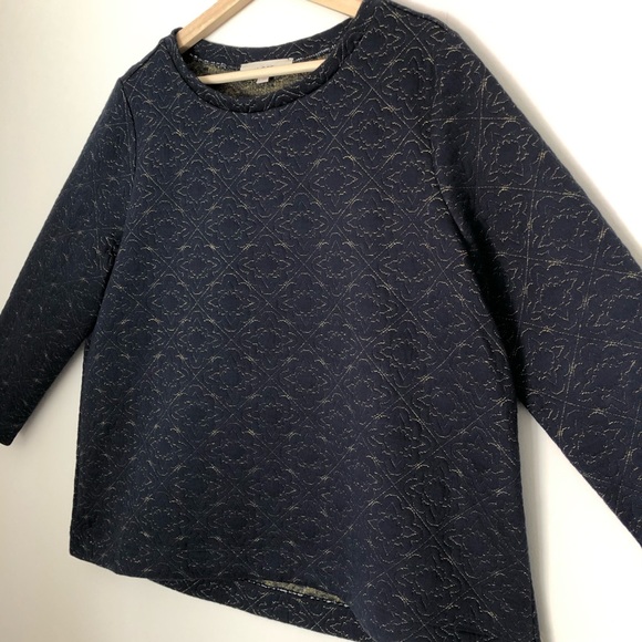LOFT NWT Navy Gold Stitched Sweatshirt - Picture 1 of 6